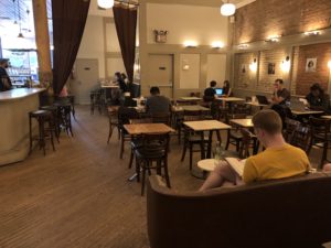 Inside Think Coffee, near the gorgeous Washington Square Park.