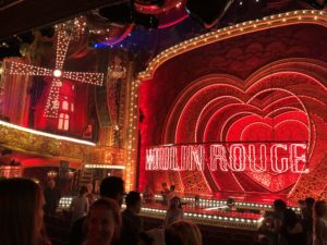 Over the top sets at Broadway's splashy musical, Moulin Rouge.