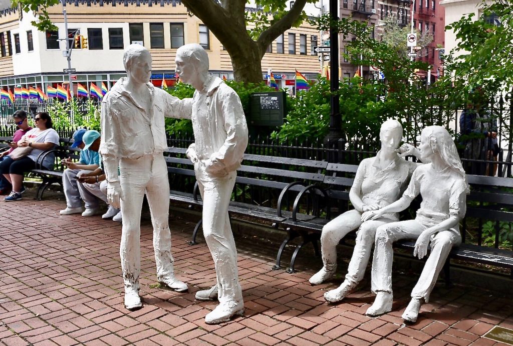 White sculptures Christopher Street Park