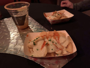 Enjoying the appetizer, Kettle Chips with Blu Foam and Gastro Buffalo Sauce